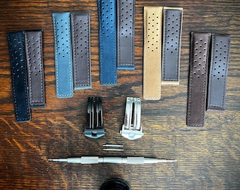 Correas de carreras tropicales de ante/cuero prémium de 20 a 24 mm / Para Tag Heuer y todos los demás relojes / Máxima calidad / Cierre desplegable