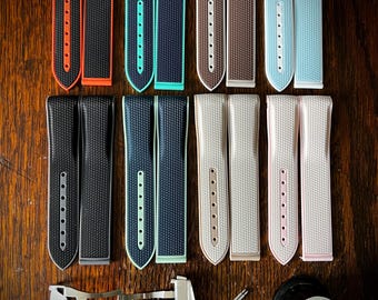 Correas de caucho de colores Omega de 20 mm / Alta calidad / Cierre desplegable / Seamaster 300, AT, Speedmaster, PO