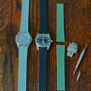 Premium VildBoyz FKM "Tropical" Green/Black/White 19mm Rubber Straps | For ALL Watches | Deployment Clasp
