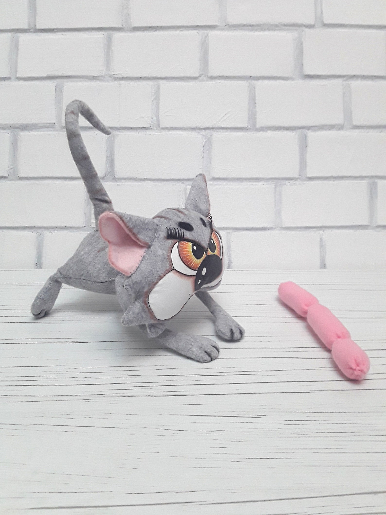 Gray cartoon cat plush toy Poseable art doll cat Handmade | Etsy