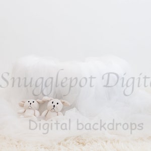 Newborn digital background, newborn digital backdrop, white, tulle, teddies