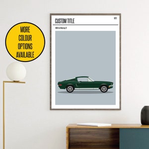 CANVAS 1968 Ford Mustang GT car minimal movie poster minimalist print home film car
