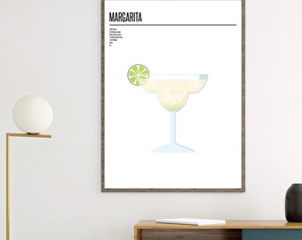 LIENZO Margarita Cóctel ilustración Impresión, Receta de cóctel, Divertida obra de arte de cocina, póster, Arte de pared de cocina
