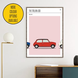 CANVAS The Italian Job Mini Cooper car minimal movie poster minimalist print home film car