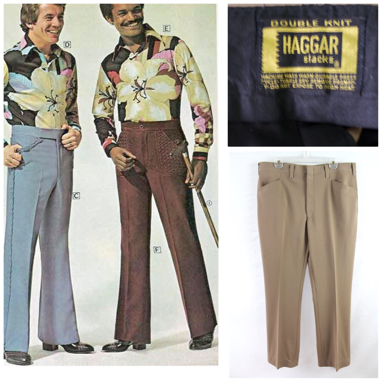 Vintage 70s Haggar Double Knit Slacks Men's Polyester Sz 35 -36\