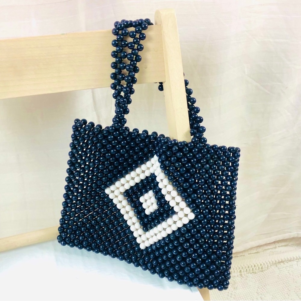 【超歓迎】 Vintage Bead Bag Navy White Balls - Etsy バッグ