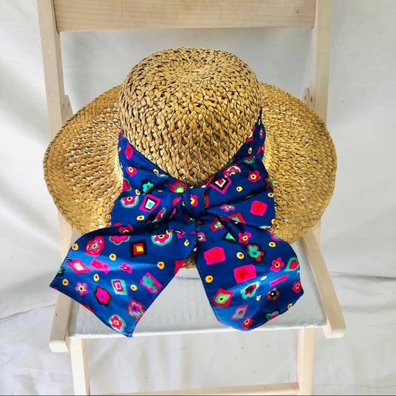 Buy Vintage 80s Top Shaders by Billie Ross Straw Hat With Fabric 