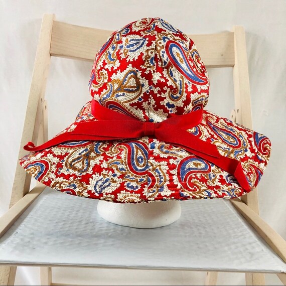 Vintage 60s Madcaps New York Paris Red Paisley Floppy Hat With Red