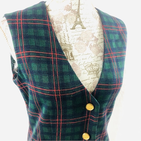 Vintage 70s Green Plaid Long Vest by Act III Poly… - image 10