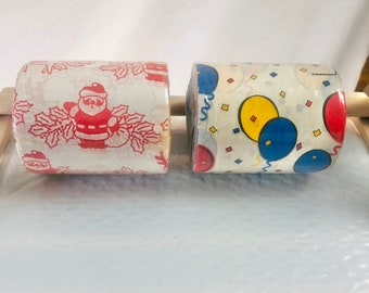 Vintage 80s Printed Colored Toilet Tissue Paper Rolls 1983 Made in USA 50 feet Santa Reindeer Balloons