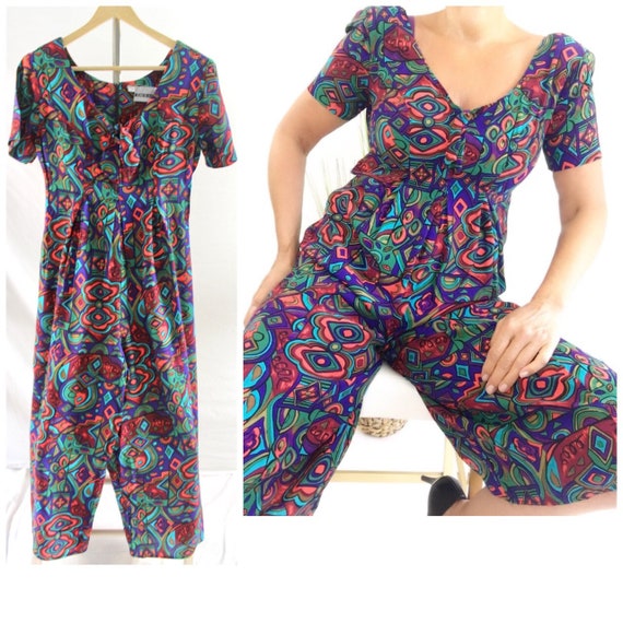 Vintage 90s Romper Short Sleeve Palazzo by Joni Bl