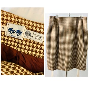 Vintage Max-Max Brown Houndstooth Wool Skirt Size 14