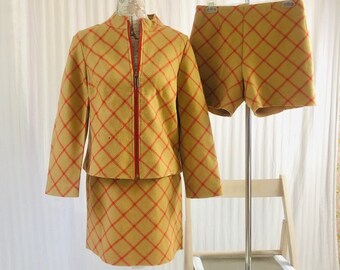 Vintage 60s 3 Pc. Set Jacket Mini Skirt & Shorts WOOL by Four Corners Union Made