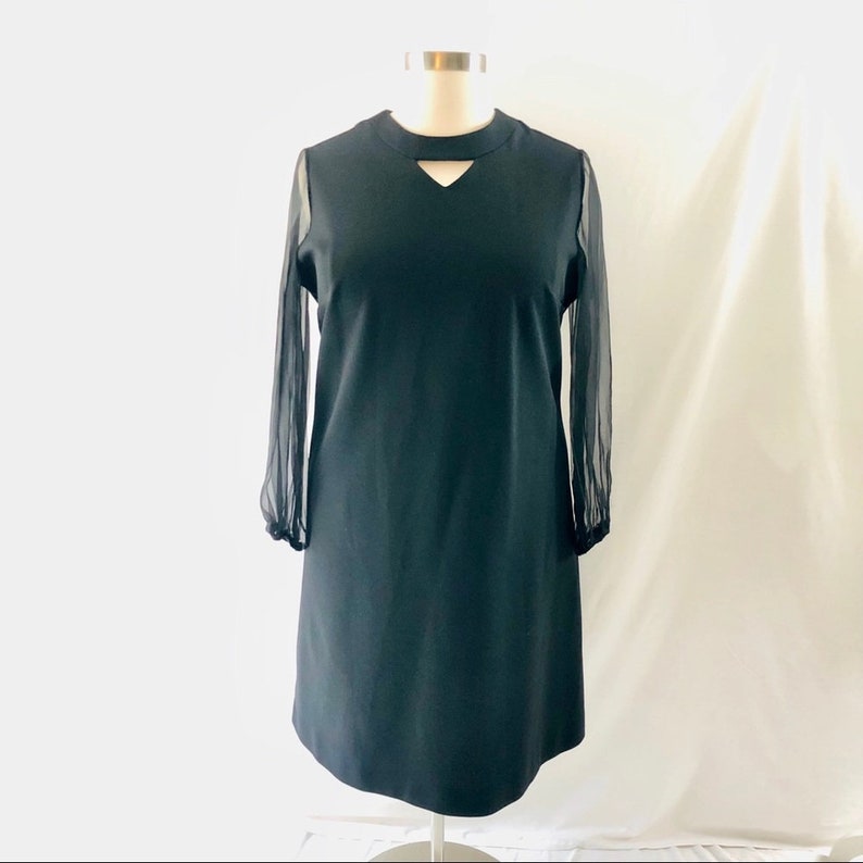 Vintage 60s Volup Black Dress Sheer Long Sleeves Size 16 PuritanForever Young image 8