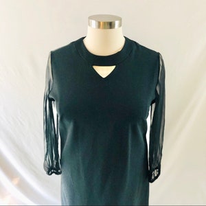 Vintage 60s Volup Black Dress Sheer Long Sleeves Size 16 PuritanForever Young image 2