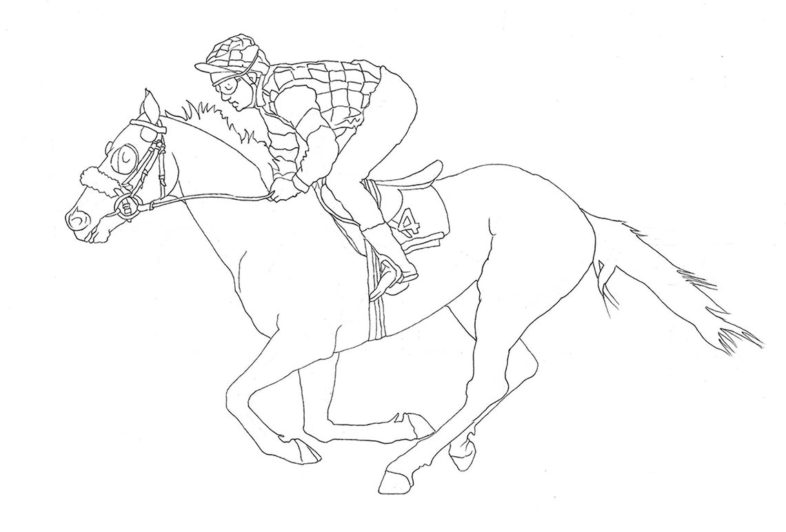 Racehorse adult colouring page Etsy