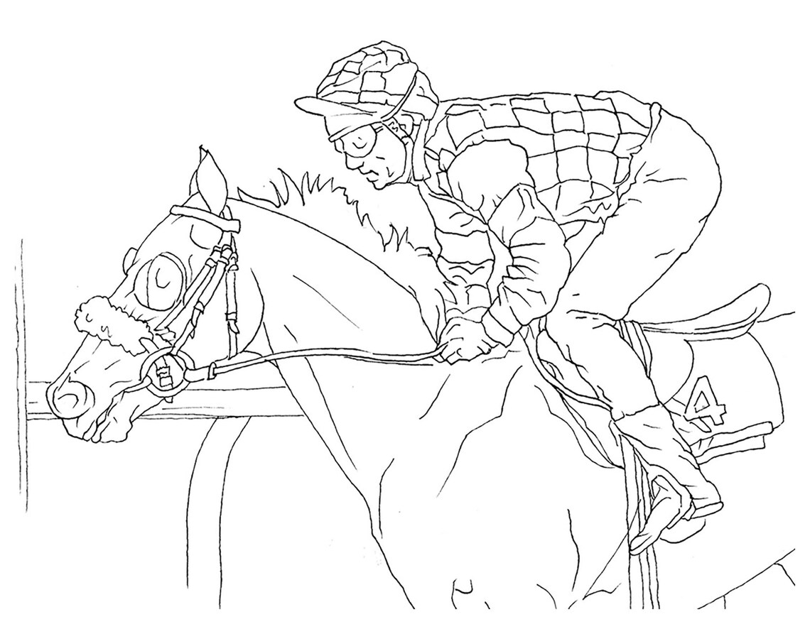 Racehorse adult colouring page Etsy