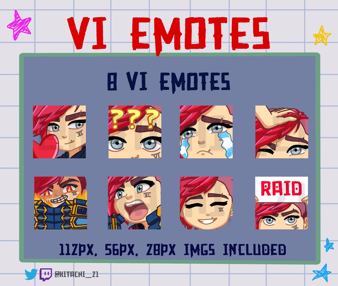 Arcane Vi Twitch Cute Chibi Emotes Instant Download 112px 56px 28px Included Ready to Use Etsy