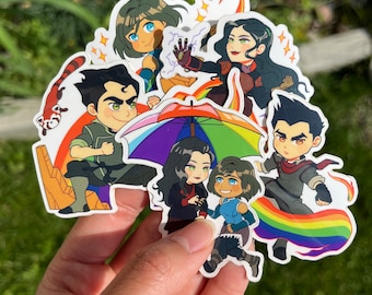 LGBTQIA+ Pride Glossy Vinyl Mako, Bolin, Asami, Korra 2-2.6” Sticker