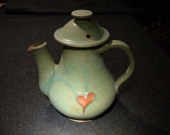 Rustic teapot / jug with heart forest green (No. 115)