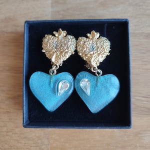 CHRISTIAN LACROIX – Boucles d’oreilles vintage Blue Heart Ciondolo