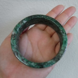 Grade A Natural Burmese Jade Bangle Spinach Green and White Burma Jadeite Untreated