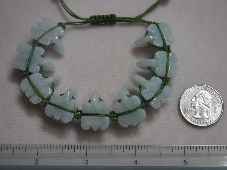Natural Burmese Jade Adjustable 9 Turtle Bracelet on Green String for Good Health and Long Life