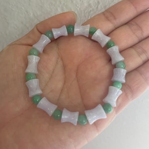 Natural Grade A Burmese Jade Bead Bracelet Lantern Shaped Light Lavender and Green Burma Jadeite Elastic Stretchable Bracelet