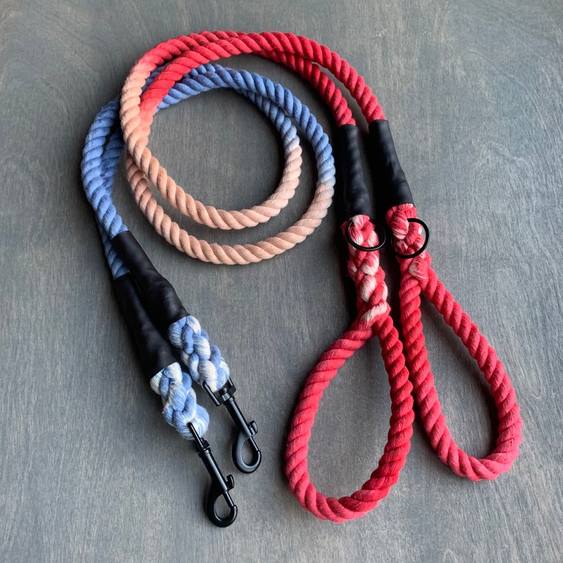 Red, Khaki and Blue Leash with black hardware image 2