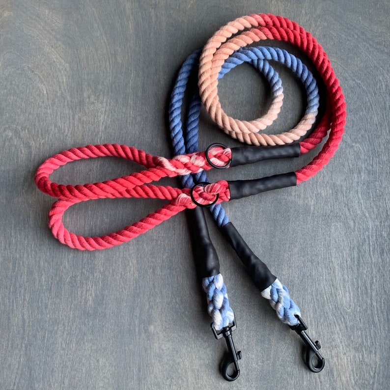 Red, Khaki and Blue Leash with black hardware image 3