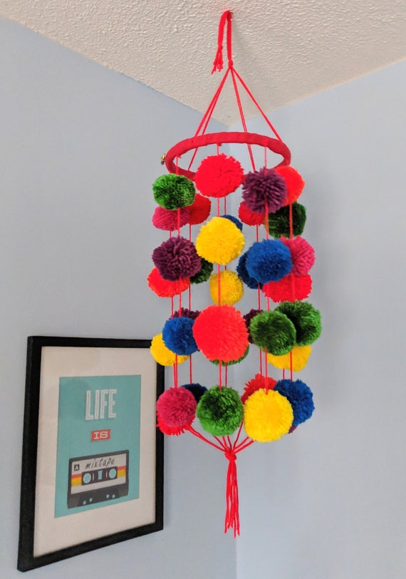 Baby Girl Boy Yarn Pom Mobile Chandelier Rainbow