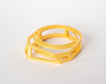 Geometrischer Statement Ring, polierter Stahl, Gold, by Sunnyewelry