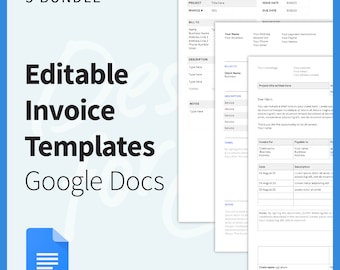 3 Google Docs Invoice Templates Editable Instant Digital Downloads. Professional, Clean, Template Bundle, Standard US Letter, Small Business