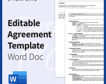 Word Doc Freelance Consultant Client Employee Agreement Template Editable Digital Download Professional Clean Template Microsoft US Letter