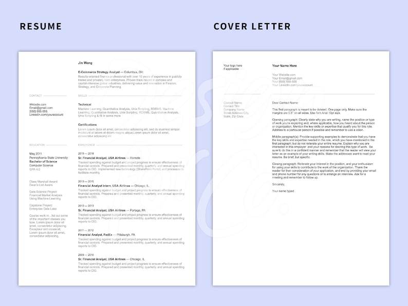 Canva Resume Template Cover Letter Template Editable Instant - Etsy