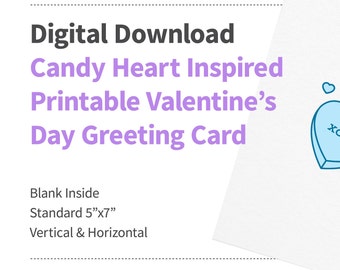 Valentine's Day Card, instant digital download, print at home, blue candy heart XOXO