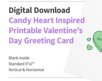 Valentine's Day Card, instant digital download, print at home, green candy heart bestie