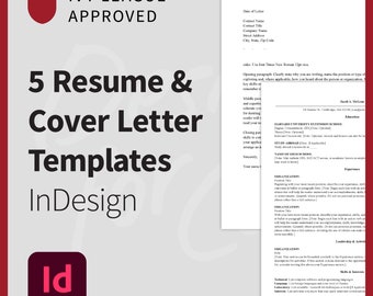 5 InDesign Harvard Resume & Cover Letter Templates. Professional, Clean, Editable, Instant Digital Download, Adobe Creative