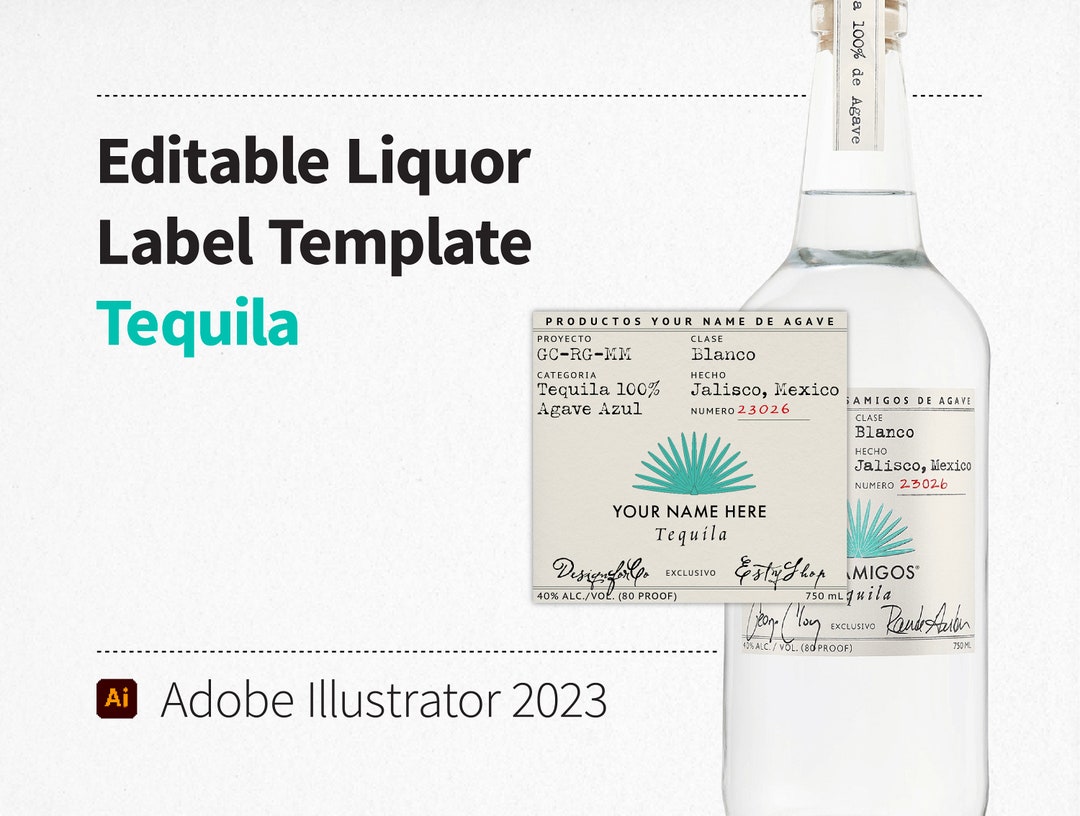 Editable Custom Liquor Bottle Label Template Blanc Tequila Etsy