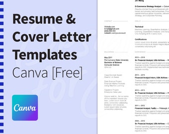 Canva Resume Template Cover Letter Template Editable Instant Digital Downloads. Professional, Clean, Simple, Minimal Resume Template Bundle