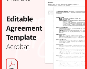 Adobe Acrobat PDF Freelance Consultant Client Employee Agreement Template Editable Digital Download Professional Clean Template US Letter
