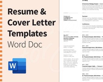 Word Doc Resume Template Cover Letter Template Editable Instant Digital Downloads. Professional, Clean Simple Minimal Resume Template Bundle
