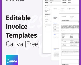 3 Canva Invoice Templates Editable Instant Digital Download, Professional, Clean, Template Bundle, Standard US Letter Small Business Invoice