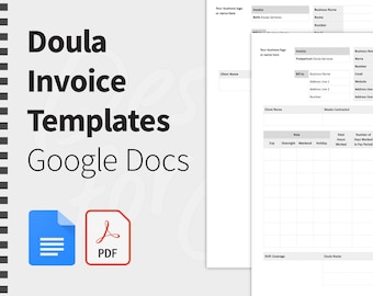 2 Grey Doula Invoice Templates Birth & Postpartum Contract. Editable Google Docs PDF Form Professional Clean Template Bundle Standard Letter