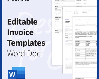 3 Word Doc Invoice Templates Editable Instant Digital Download Professional Clean Template Bundle Microsoft US Letter Small Business Invoice