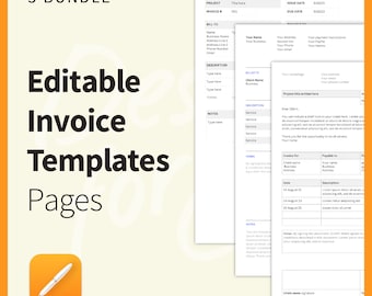 3 Pages Invoice Templates Editable Instant Digital Download. Professional, Clean, Template Bundle, Standard US Letter Small Business Invoice