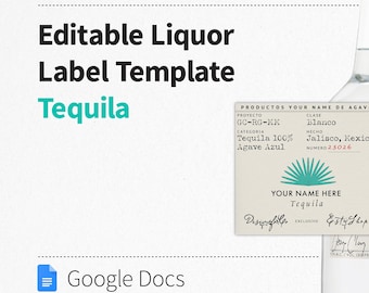 Editable Custom Tequila Liquor Label Template for Google Docs, Personalize Your Home Bar with Printable Bottle Labels, Blanc Tequila