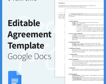 Google Docs Freelance Consultant Client Employee Agreement Template Editable Digital Download Professional Clean Template Google US Letter