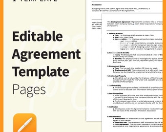 Apple Pages Freelance Consultant Client Employee Agreement Template Editable Digital Download Professional Clean Template US Letter