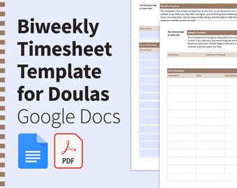 2 Tan Custom Biweekly Timesheet Templates for Doulas. Editable Google Docs & PDF Form. Professional Clean Template Bundle Standard US Letter